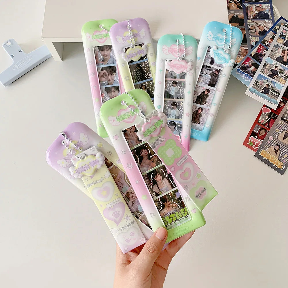 Ins Style Cute Angel Heart 4 Grid Card Holder Korea Idol Mini Card Storage Pendant Sets Life 4 cut Card Holder Bookmark Holder