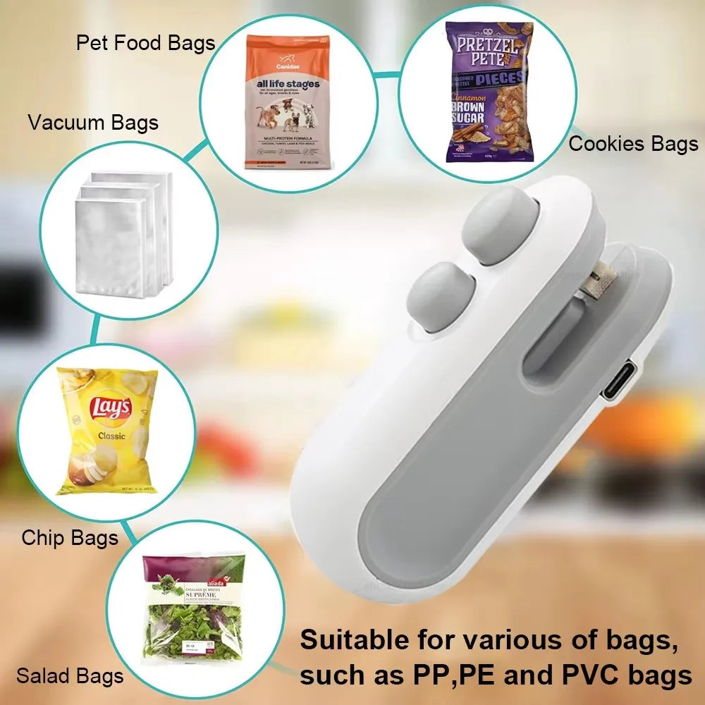 2-in-1 Rechargeable Mini Heat Sealer - Portable Bag Sealing Machine for Food Storage