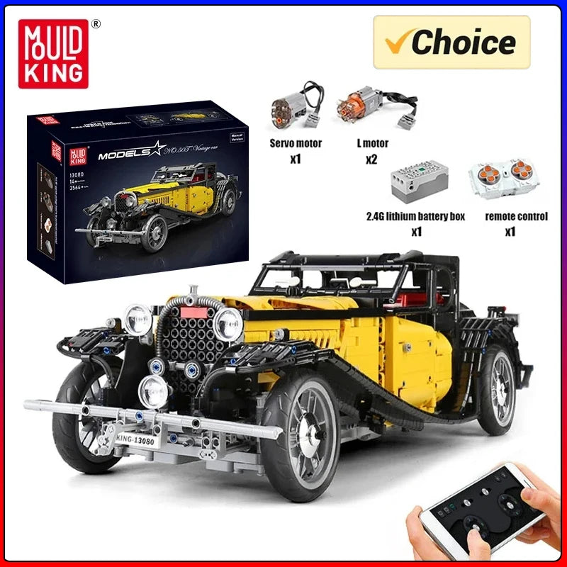 MOULD KING 13080S Technical Car Building Blocks T50 Vintage Car MOC-25153 Bricks Model Educational Toys For Kids Birthday Gifts