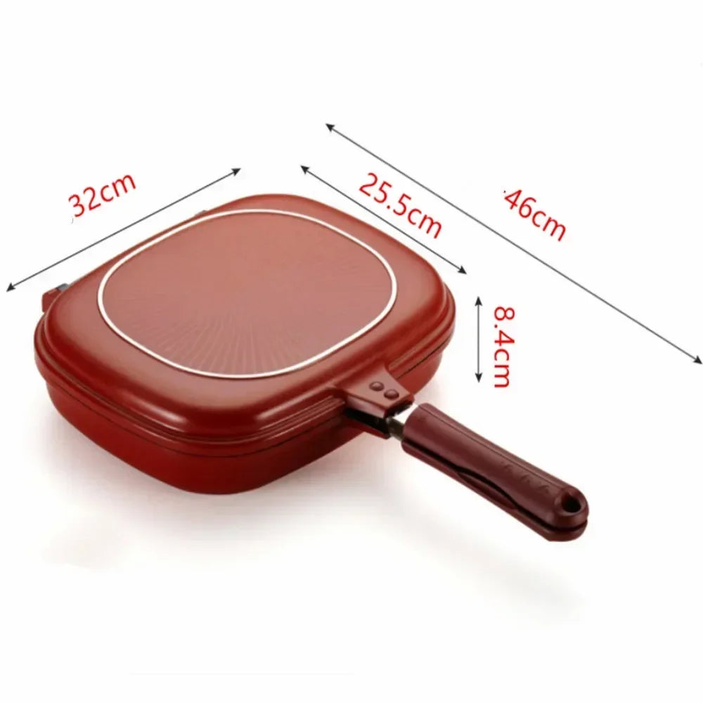 Professional Double-Sided Nonstick Grill Pan - 32cm Durable Frying Skillet