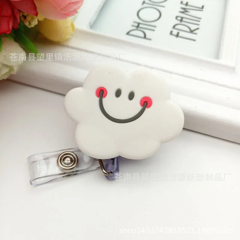 New Design 1 Piece Soft Silicone Retractable Nurse Badge Reel Cute Strawberry Love Heart Rainbow Flowers ID Card Holder Lanyard