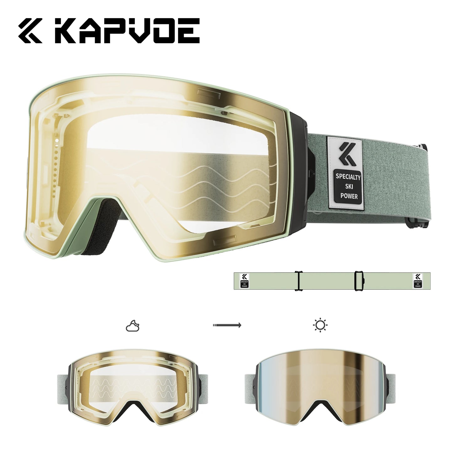 Kapvoe Snow Goggles Ski Sunglasses Snowboarding Mask Men Women Anti-Fog Lens Kit UV400 Protection Snowmobile Glasses Motorcycle