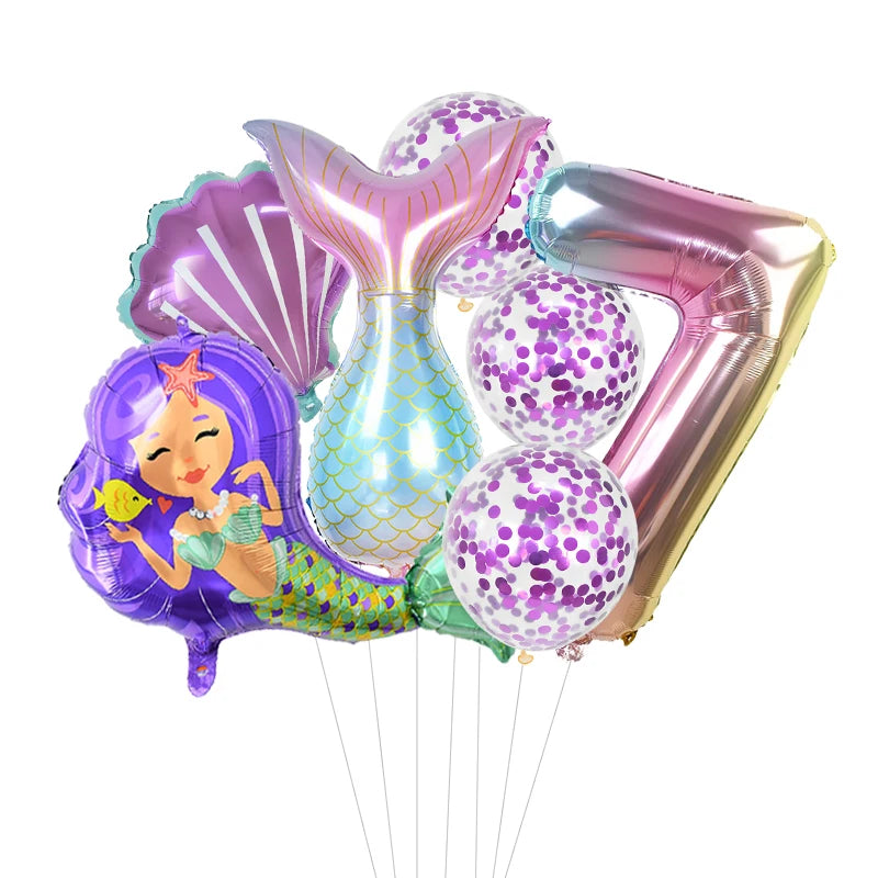 Number Balloons with Confetti Mermaid Balloons for Girls Birthday Party Decorations 1 2 3 4 5 6 7 8 9 Years Old Birthday Decor