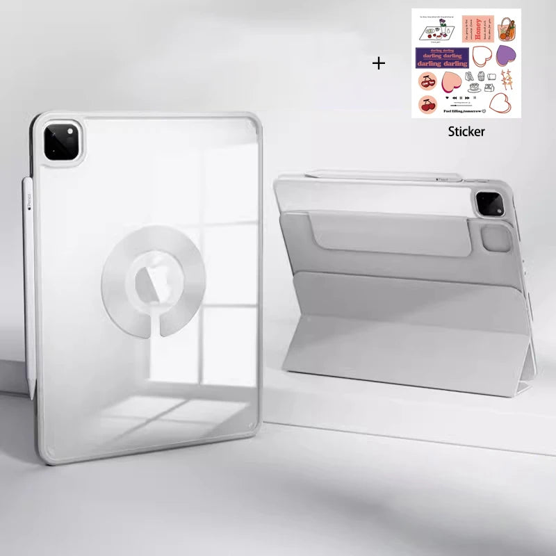 Tablet Case for iPad Pro 12.9 M2 Cover for Pro 11 Magnetic Split Shell with Sticker for Air 5 9th 10.2 Mini 6 Transparent Funda