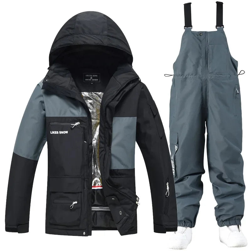 2024 New Winter Outdoor Windproof Waterproof Ski Jacket Strap Pants Men Women Super Warm Ski Suit Snowboarding Set Snow Clothes