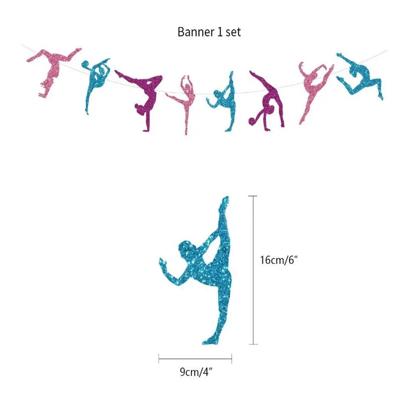 Gymnastics Theme Birthday Party Decoration Balloons Happy Birthday Banner Cake Topper Set Girl Sports Party Decoration Supplies