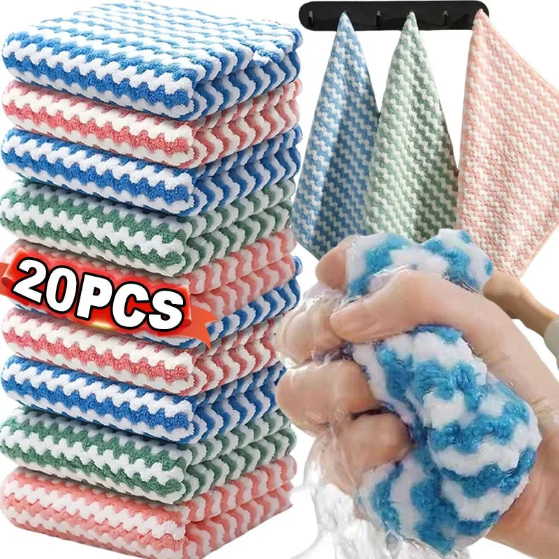 Microfiber Cleaning Cloth Velvet Thickened Dishcloths High Absorbent Scouring Kitchen Washing Dish Rags Household Wipe Towels