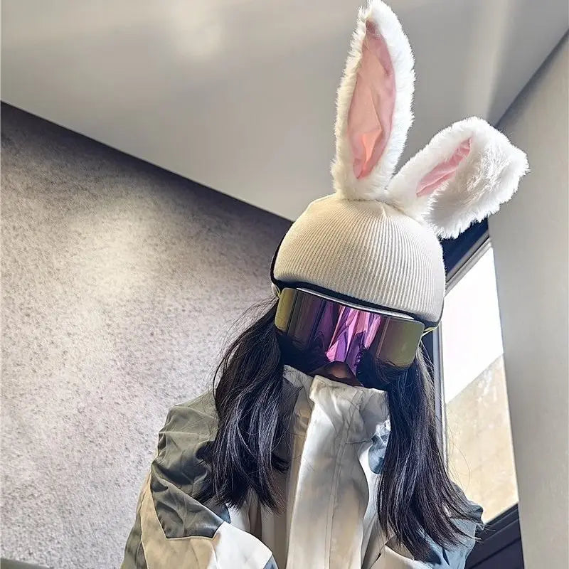 Ski Helmet Cover Cat Ears Rabbit Ears Funny Single and Double Board Warm Ski Helmet Cover for Men and Women
