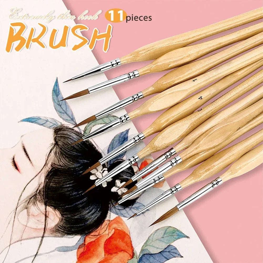 11pcs Miniature Paint Brushes Micro Detail Brush Set Nylon Hair Artist Acrylic Paint Brushes Different Sizes Fine Detail
