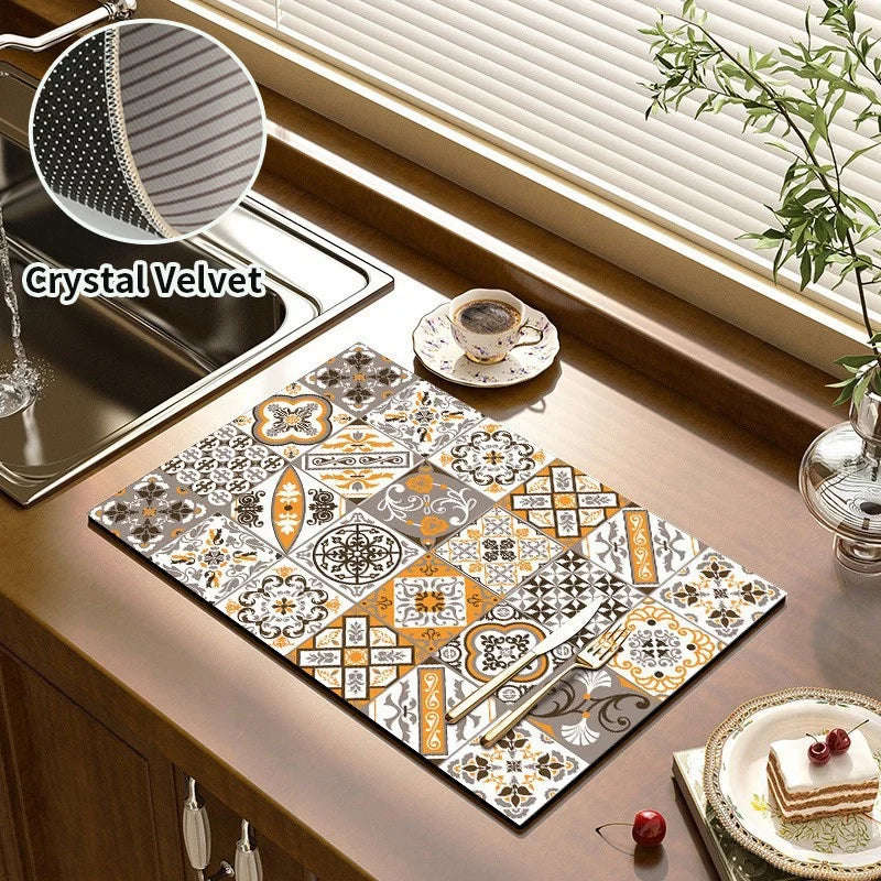 Super Absorbent Dish Drying Mat - Quick Dry Kitchen Draining Pad