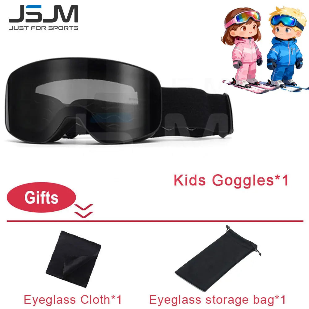 JSJM New Adults +Kids Professional Anti-Fog Ski Goggles Snowboard Goggles UV400 Double Layers Skiing Glasses XMAS New Year Gifts