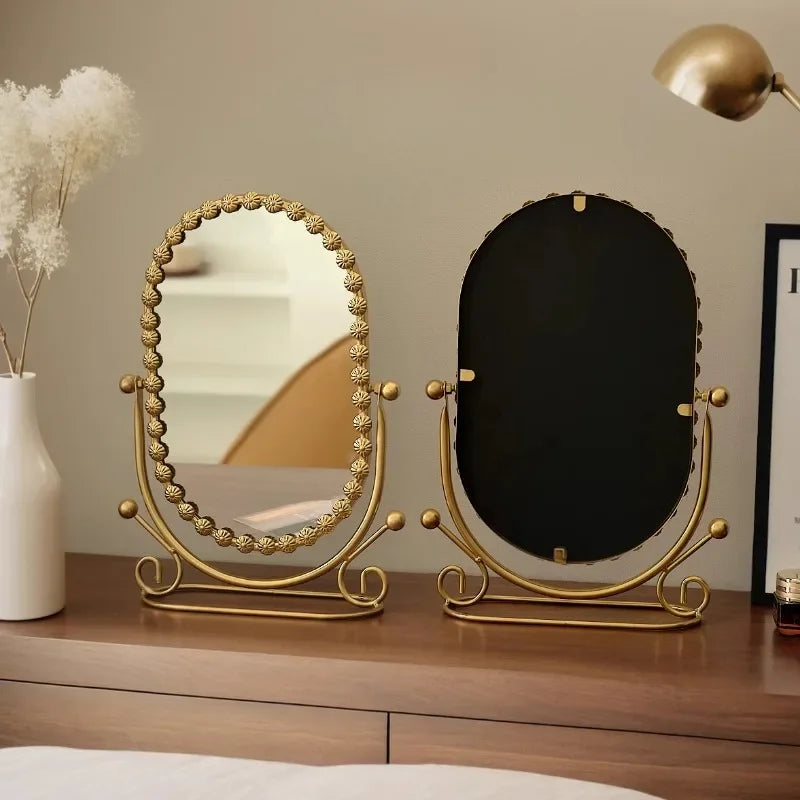 2025 New European Desktop Makeup Mirror Light Luxury High-end  Vertical Bedroom Household High-Definition Mirror Bedroom Decor