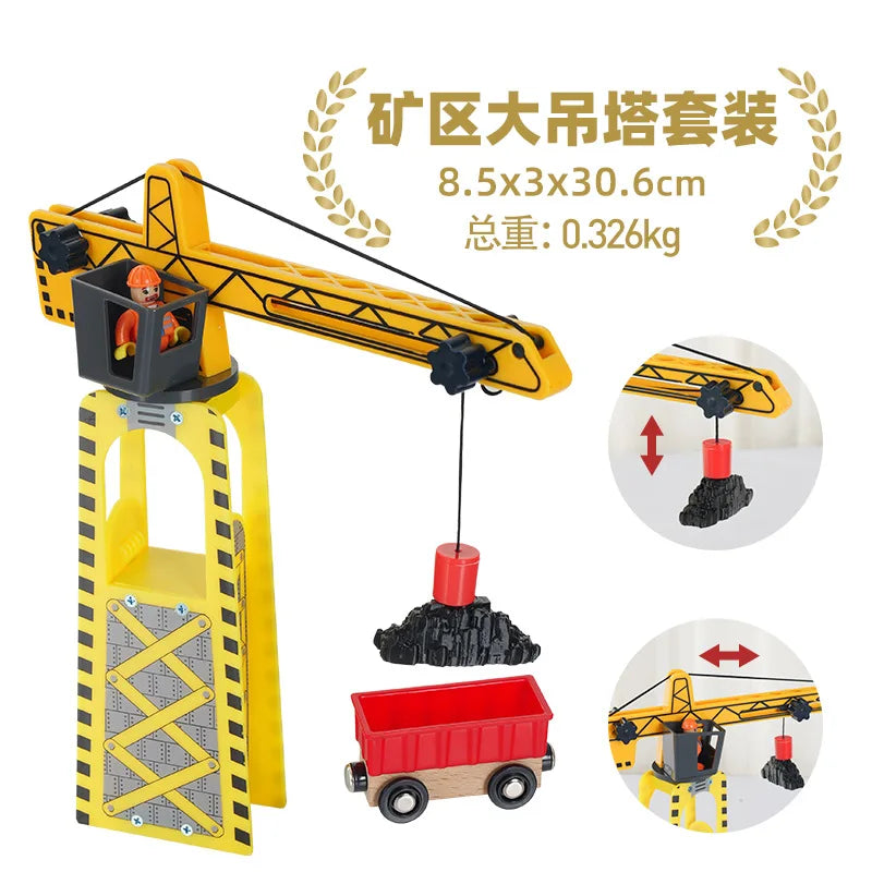 Wooden Train Track Accessories Tower Crane Compatible with Thomas Brio Track All Major Brand Railway Track