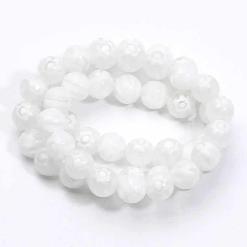 46pcs 8mm Murano Lampwork Flower Round Glazed Glass Beads For Jewelry Making Diy Bracelet Necklace Handmade Crafts Accessories