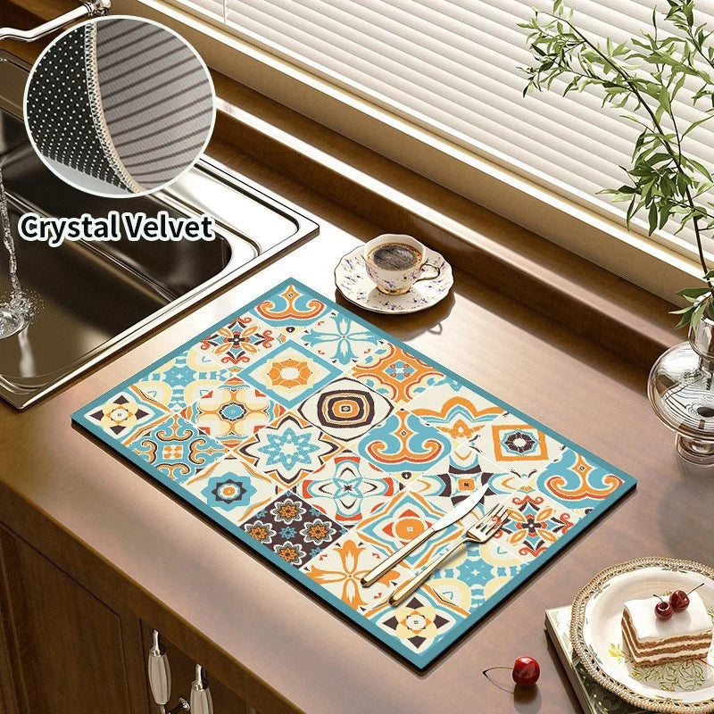 Super Absorbent Dish Drying Mat - Quick Dry Kitchen Draining Pad