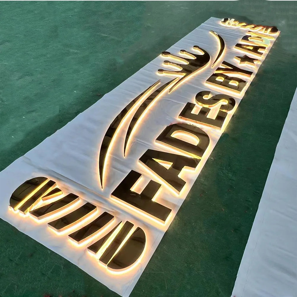 3D Backlit Logo Signage Exterior Shop Front Stainless Channel Signage Light Illuminated Led Signage Letters