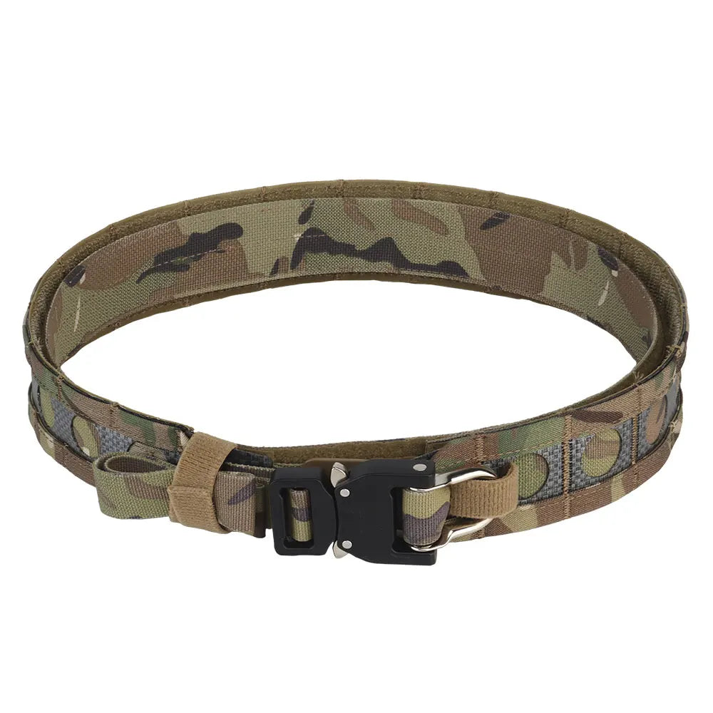 Tactcal Battle 2 Layers Waistbelt Ferro Bison Belt Quick Detach Metal D-Ring Buckle MOLLE Hunting Combat Waistband Airsoft Gear