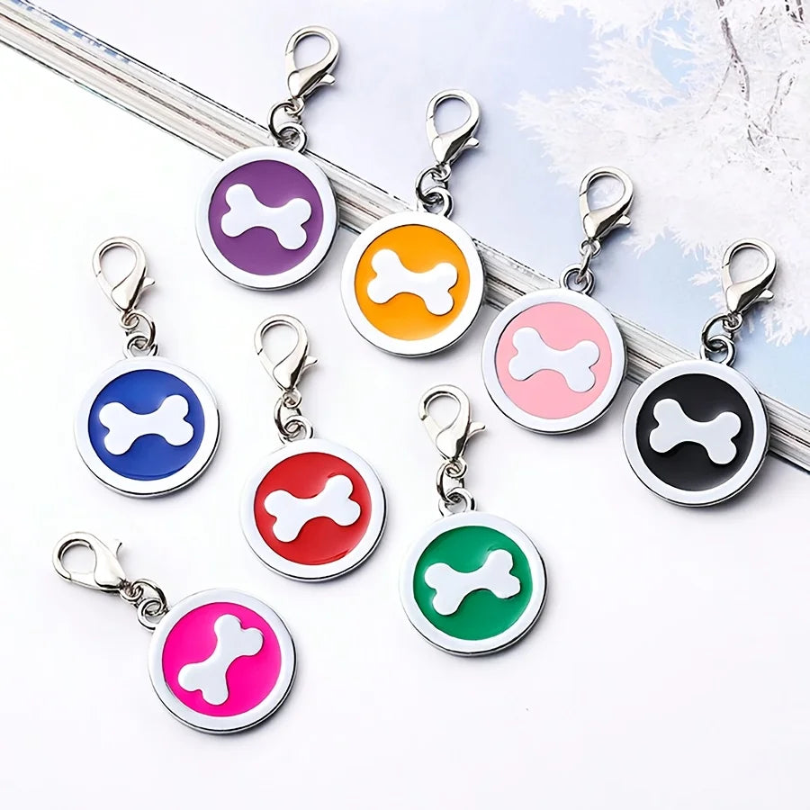 1pc Pink Personalized Customized Dog Bones Silver Round Shaped Pet ID Tag, Back Can Be Engraved With Pet Name