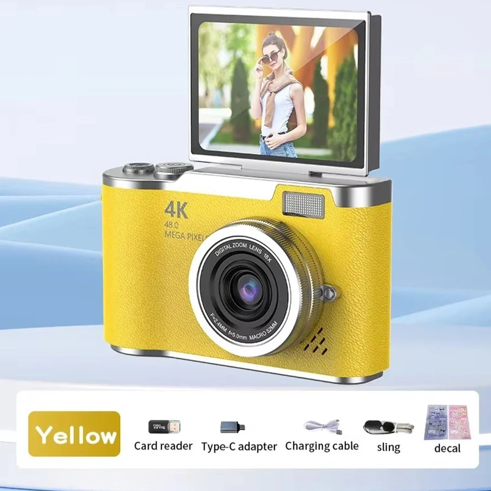 NEW 4K CCD 8X Digital Zoom Digital Camera for Student 48MP Compact Digital Photography Camera 180 Flip Screen Selfile Camera