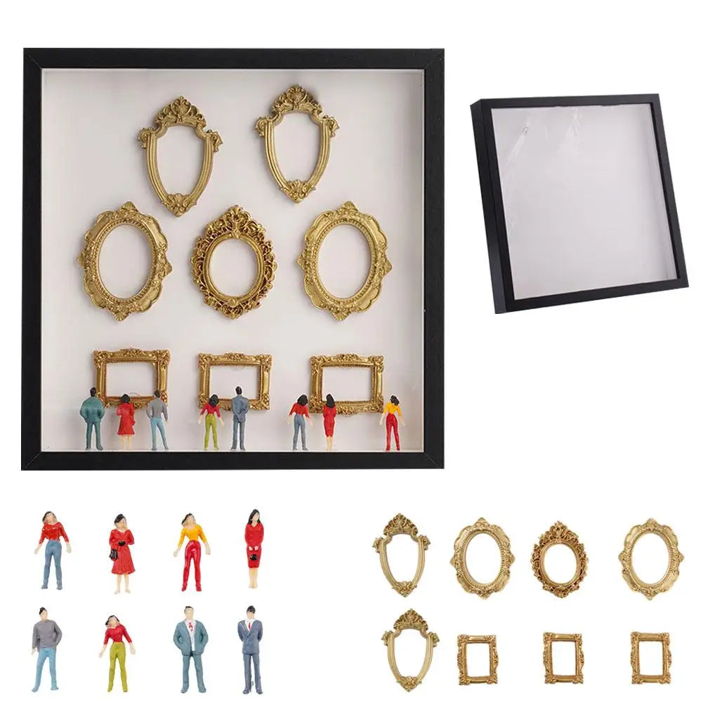 1pcs Mini Museum Photo Album Mini Museum Silhouette Box Stylish Creative Memory Display Kit with Miniature Statue and Gold Frame