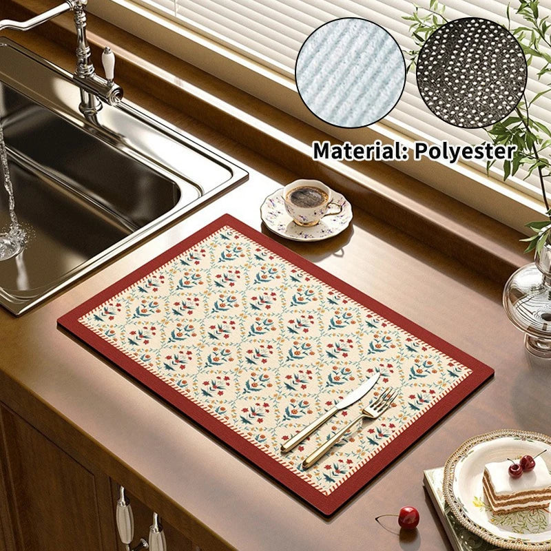 Super Absorbent Dish Drying Mat - Quick Dry Kitchen Draining Pad