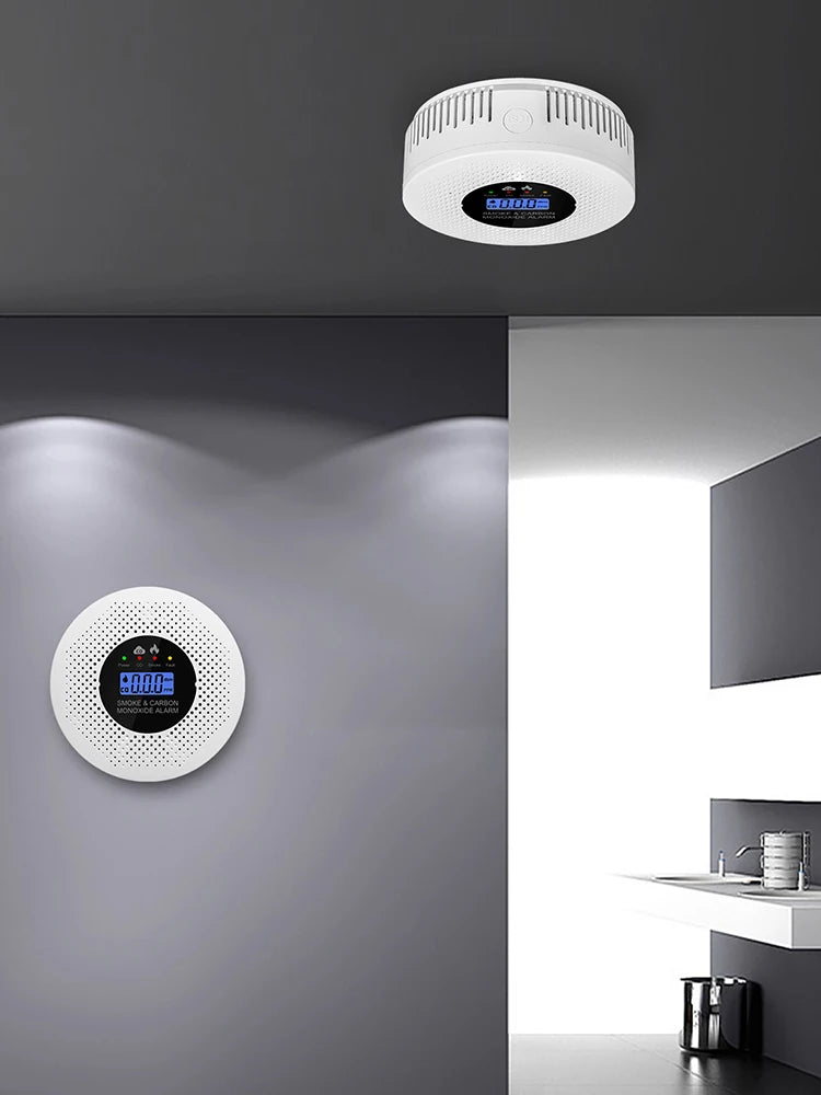 Smoke and Carbon Monoxide Detector with LCD Display Carbon Monoxide Alarm Powered by Battery for House Apartment Kitchen
