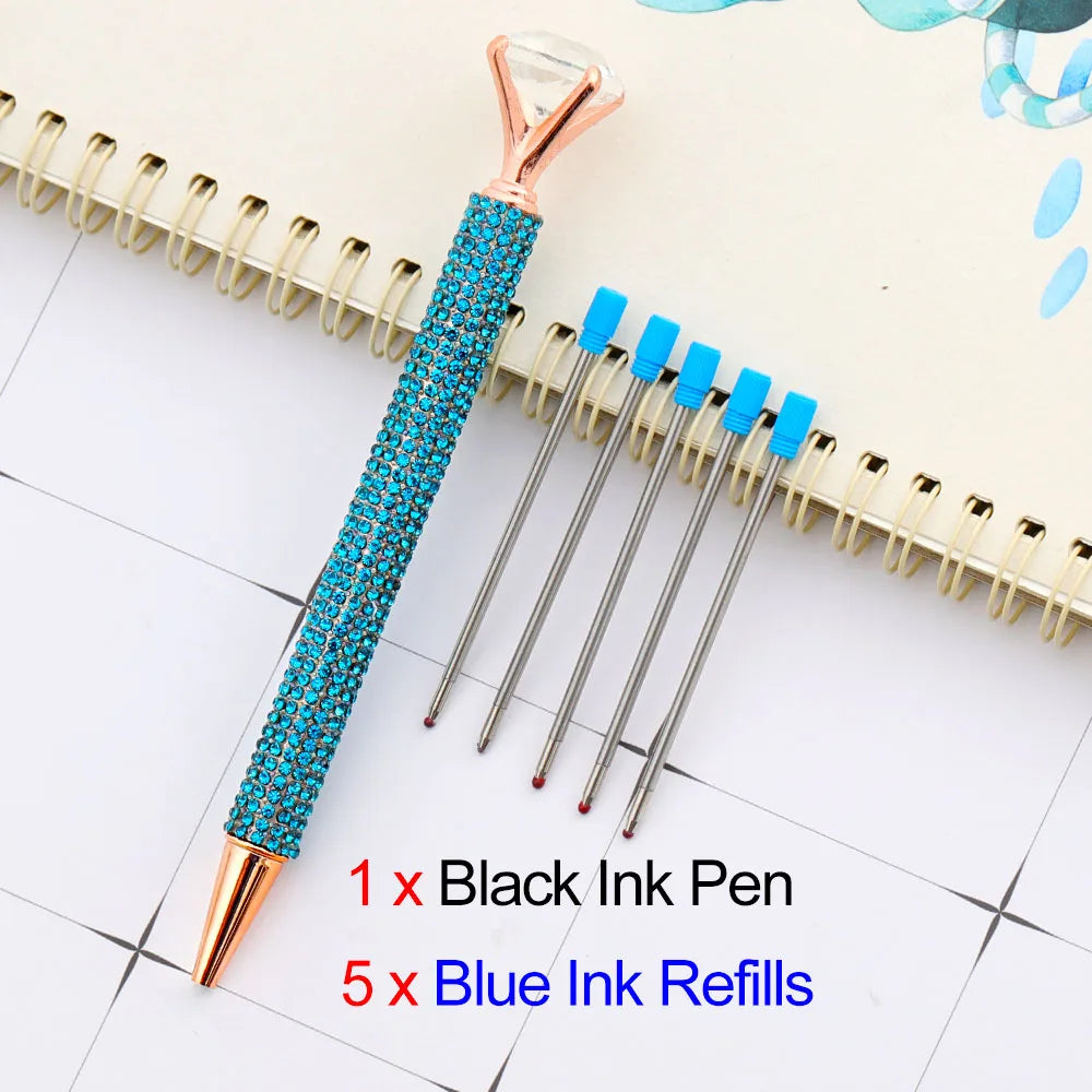 Lytwtw's Luxury Gold Ballpoint Pen Big Diamond Wedding Rose,Metal Stationery School Supplies  1 PCS Pen +5 PCS Refills