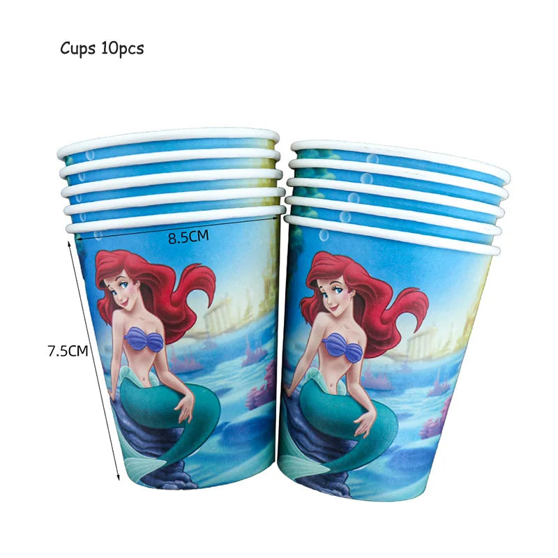 Disney Little Mermaid Theme Girl Kids First Birthday Party Decoration Disposable Tableware Plate Napkins Banner Ariel Backdrops