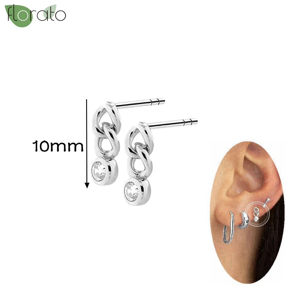925 Silver Needle Exquisite Zircon Small Earrings Fashion Stud Earrings for Women Anti Allergy Cartilage Puncture Jewelry Gift