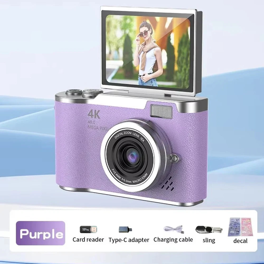NEW 4K CCD 8X Digital Zoom Digital Camera for Student 48MP Compact Digital Photography Camera 180 Flip Screen Selfile Camera