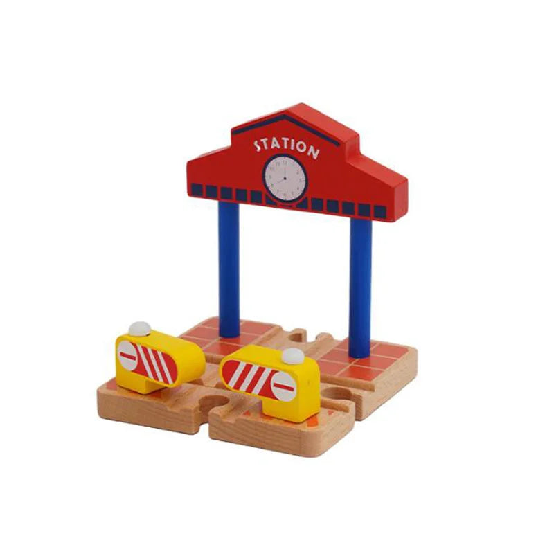 Toddlers Toys Wooden Train Railway Track Accessories Barricade, Platform Track Scene Puzzle Toys For Boys & Girls