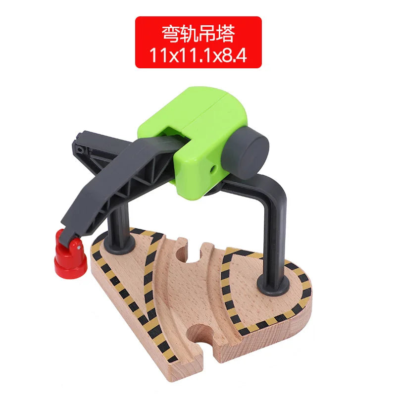 Wooden Train Tracks Scene Accessories Wooden Double Platform Gas Station Airplane Airport Educational DIY Toys For Children