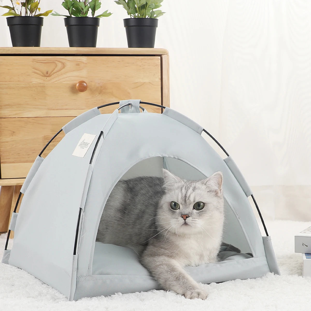 Premium Pet Tent Bed - Warm Clamshell Cat House with Cushion