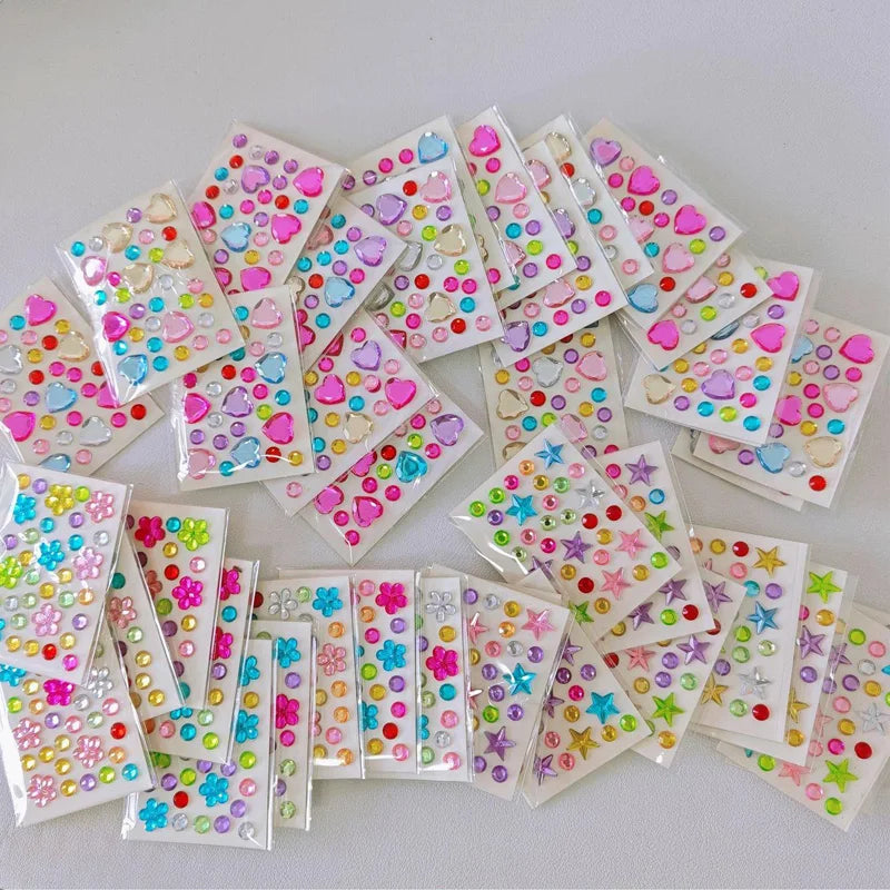 3/6/9Pcs Mini Colorful Star Heart Diamond Stickers Acrylic Flower Gem Stickers Rhinestones for Kid Make-up Eye Patch