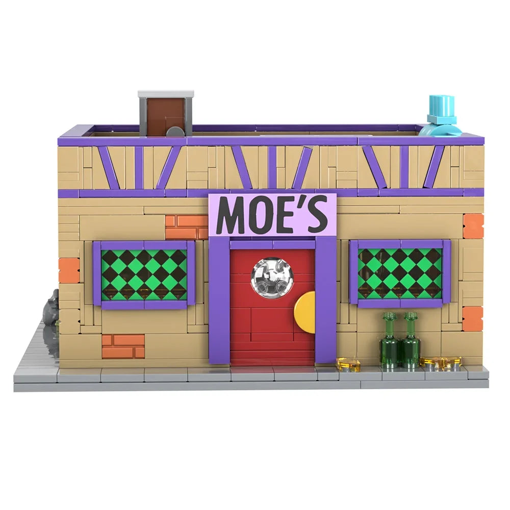 Gobricks MOC Simpsoned Modular Moe's Tavern Building Blocks Springfield’s Venue Modular Moe's Tavern Bar Bricks Model Toys Gift