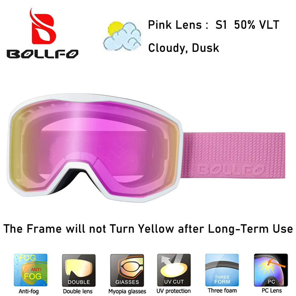 BOLLFO Ski Snowboard Goggles OTG Wide Vision Anti Fog UV Protection Snow Goggles for Men And Women Snowboarding Antiparras