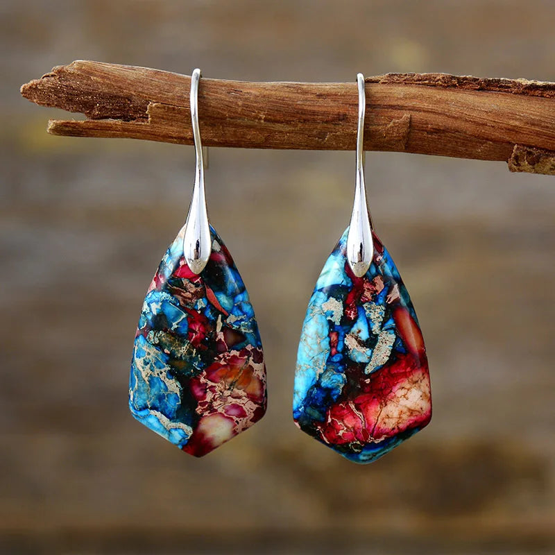 Premium Bohemian Natural Stone Drop Earrings - Geometric Pendant Jewelry