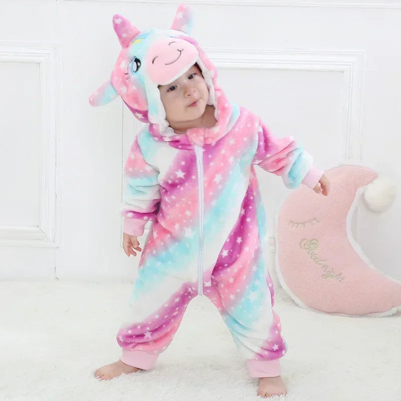 Premium Animal Kigurumi Baby Romper - Winter Flannel Costume Jumpsuit