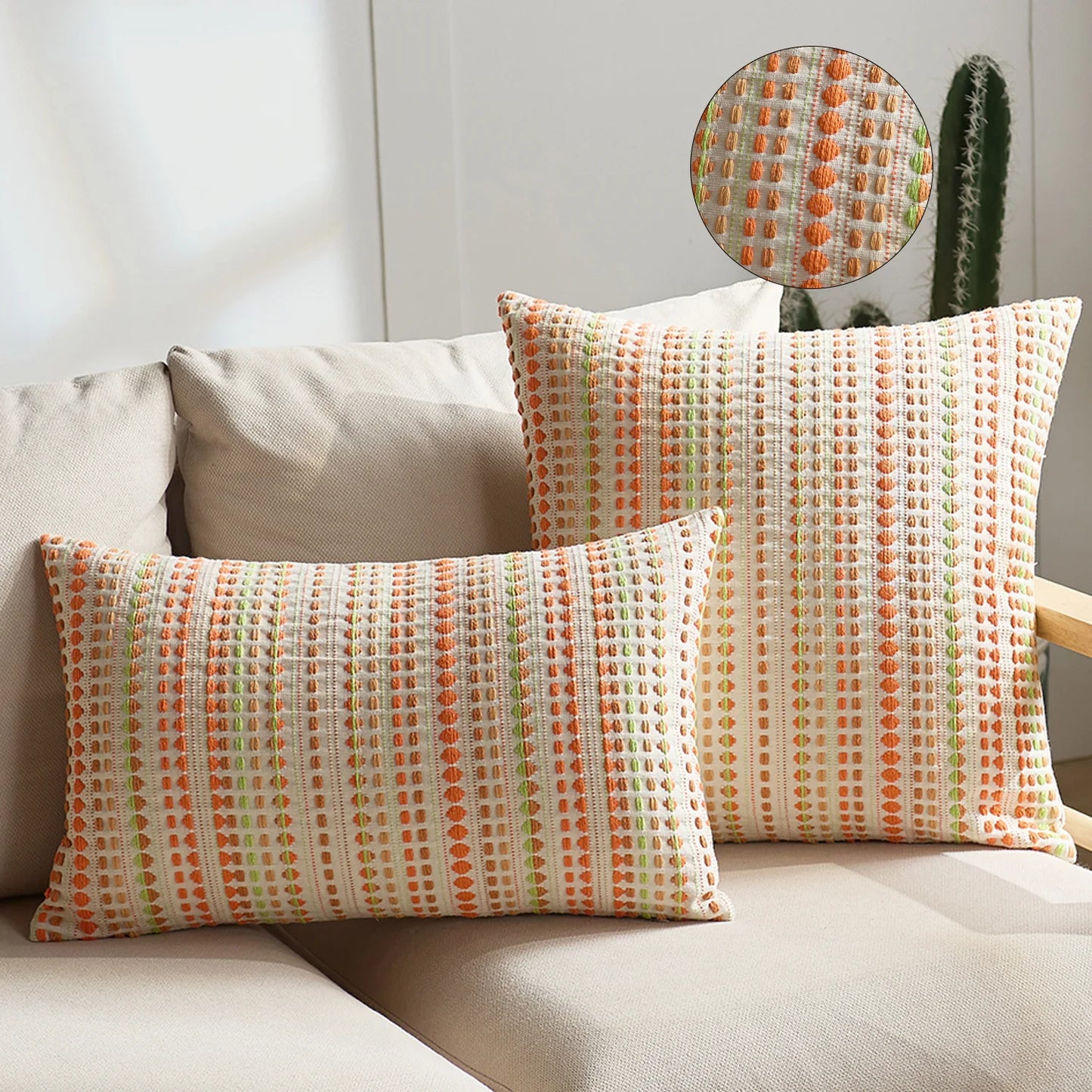 Large Boho Style Cushion Cover for Sofa, Jacquard Pillow Case 45x45cm, Zipper, Decorative Throw Pillow Covers