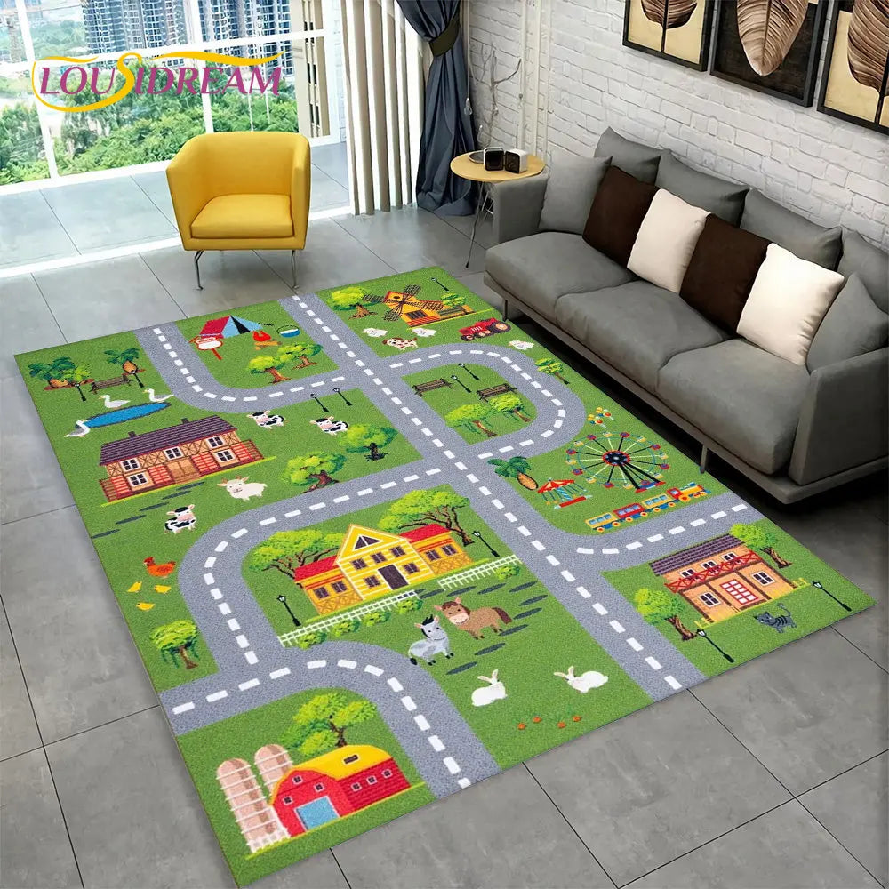 Child Playmat Highway City Traffic Playroom Area Rug Large,Carpet Rug for Living Room Bedroom Decor,Kids Play Non-slip Floor Mat