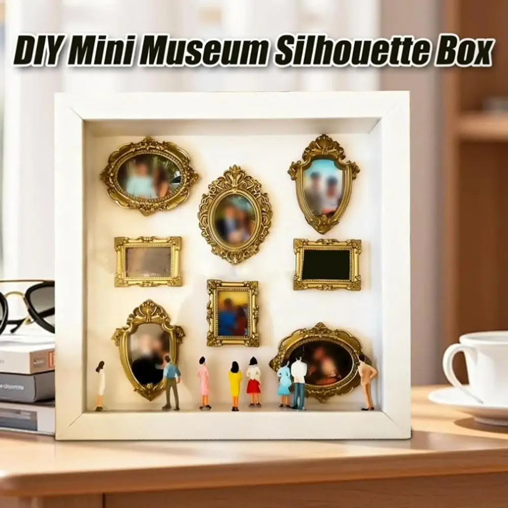 1pcs Mini Museum Photo Album Mini Museum Silhouette Box Stylish Creative Memory Display Kit with Miniature Statue and Gold Frame