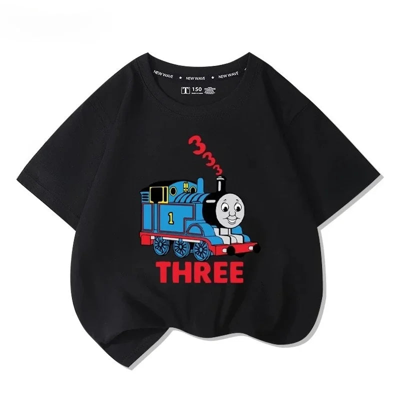 Thomas the train short-sleeved t-shirt cartoon new children's tops boys girls summer 100% cotton fashion comfortable t-shirt