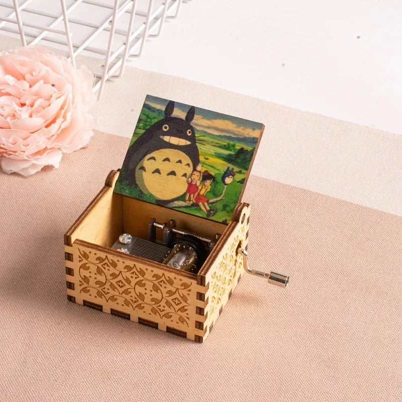 New Hot Wooden painted music box decoration, light luxury wooden hand cranked music box