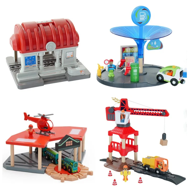 Wooden Track Accessories Rail Connectors set Wooden Train Toys Wood Railway Beech Turntable Bridge Tunnel Urban Rail set