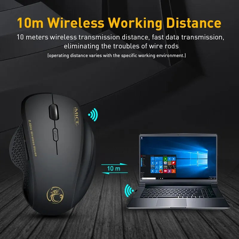 G6 ABS Wireless Mouse Ergonomic Computer IMICE Mouse 2.4Ghz Gamer PC Optical Mouse With USB Receiver 1600 DPI For Laptop PC