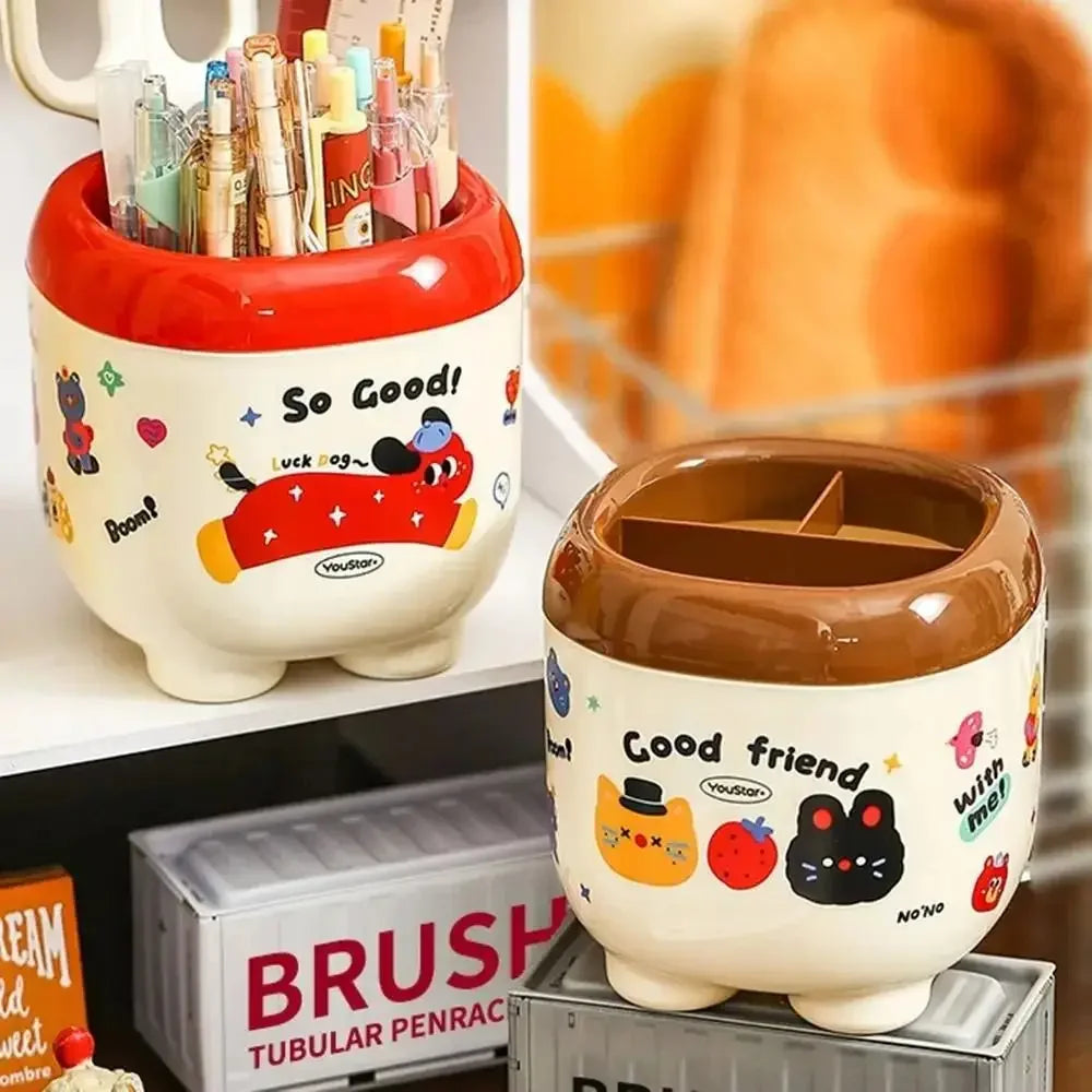 3 Compartments Dividing Grids Pen Holder Large Capacity Stylish Pencil Storage Box Multi-functional Tabletop Storage
