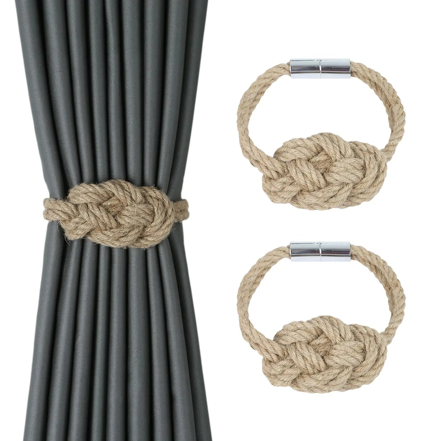 1&2Pcs Hemp Rope Magnetic Curtain Buckle Home Decoration Buckle Strap Handmade DIY Rope Curtain Tie Clip Curtain