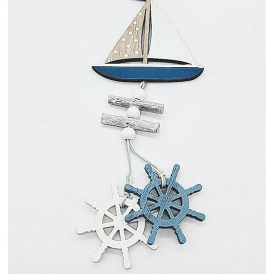Marine Style Wooden Pendant Ocean Wind Crafts Small Fish Boat Innovative Accessory Wall Hanging Decoration Pendant Home Decor