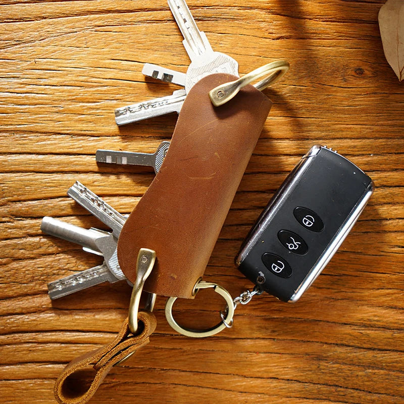 Premium Leather Key Holder - Compact Car Keys Organizer Case