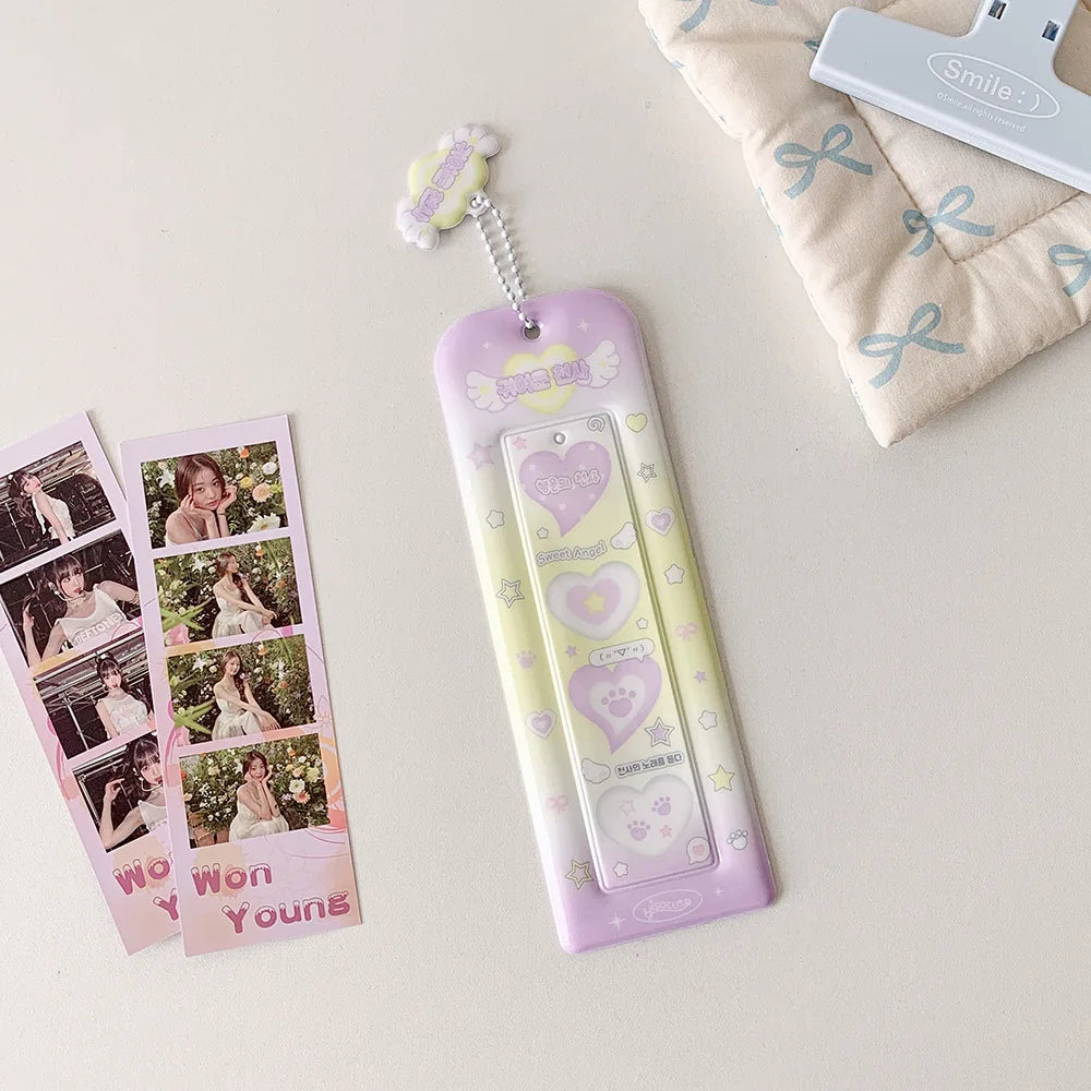 Ins Style Cute Angel Heart 4 Grid Card Holder Korea Idol Mini Card Storage Pendant Sets Life 4 cut Card Holder Bookmark Holder